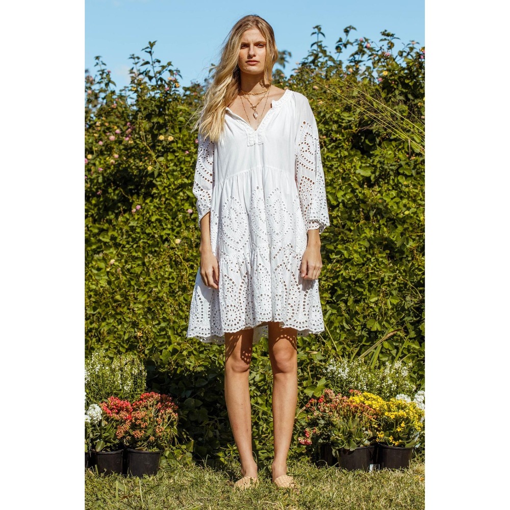 Rubyyaya Cleopatra Eyelet Dress White 100% Cotton Small Cottagecore Bohemian